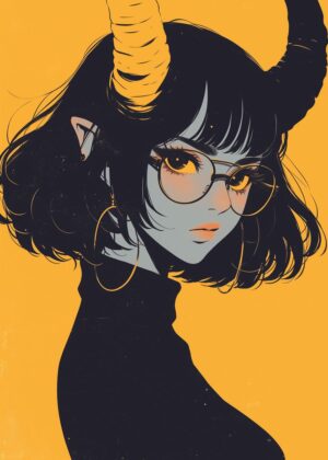 Stylish Demon Girl Art Print - Premium Wooden Framed Poster. Ready to Hang.