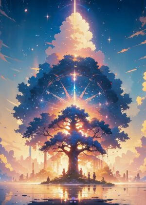 Anime Life Tree: A Breathtaking Digital Art Print - Premium Wooden Framed Poster. Ready to Hang.