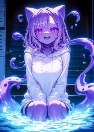 Purple Slime Girl: Anime Art Print - Premium Wooden Framed Poster. Ready to Hang.