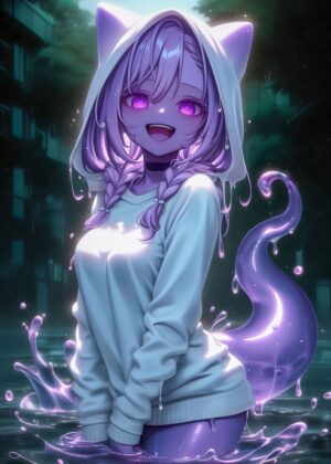 Purple Slime Girl: Anime Art Print - Premium Wooden Framed Poster. Ready to Hang.