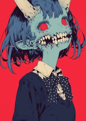 Demon Girl Art Print: Dark Fantasy Illustration - Premium Wooden Framed Poster. Ready to Hang.