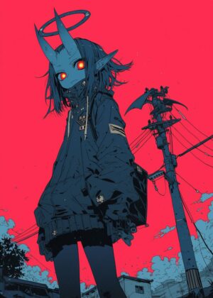 Urban Demon Girl Art Print - Premium Wooden Framed Poster. Ready to Hang.