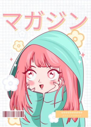 Kawaii Anime Girl in Pastel Hoodie - Premium Wooden Framed Poster. Ready to Hang.
