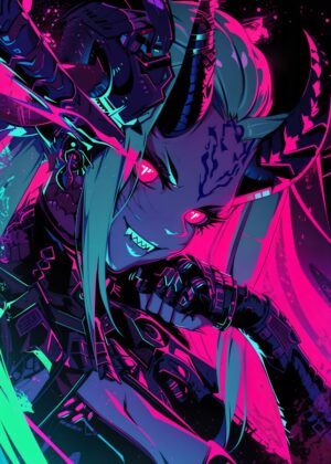 Cyberpunk Vampire Girl Art Print - Premium Wooden Framed Poster. Ready to Hang.