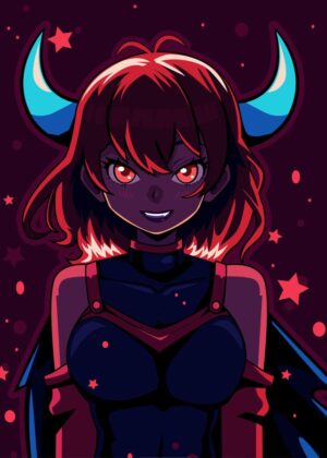 Beautiful Demon Girl Art Print - Premium Wooden Framed Poster. Ready to Hang.