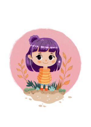 Adorable Cartoon Girl Illustration: Cute and Playful Artwork - Premium Wooden Framed Poster. Ready to Hang.