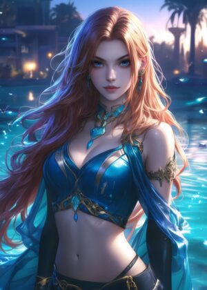 Anime Starlit Gaming Girl: Digital Art Print - Premium Wooden Framed Poster. Ready to Hang.