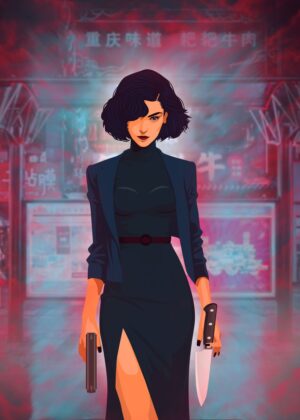 Neo-Noir Asian Assassin Art Print - Premium Wooden Framed Poster. Ready to Hang.