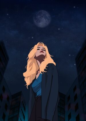 Night Sky Dream: A Cityscape Portrait - Premium Wooden Framed Poster. Ready to Hang.