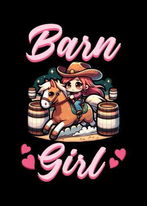 Cute Cowgirl Riding Horse Barrel Racing Artwork - Premium Wooden Framed Poster. Ready to Hang.