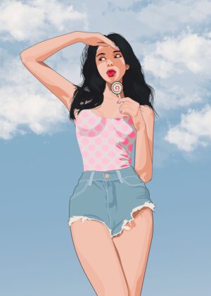 Summer Pop Girl Art Print - Premium Wooden Framed Poster. Ready to Hang.