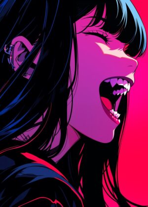 Cyberpunk Anime Girl: A Bold Statement in Neon - Premium Wooden Framed Poster. Ready to Hang.