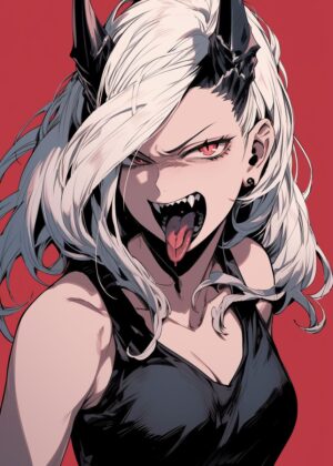 Demon Anime Girl: Fierce and Enchanting - Premium Wooden Framed Poster. Ready to Hang.