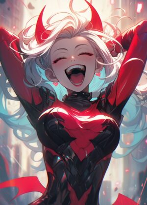 Vibrant Demon Girl Anime Art Print - Premium Wooden Framed Poster. Ready to Hang.