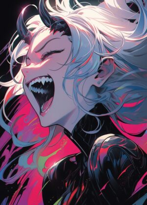 Demon Anime Girl: Fiery Passion - Premium Wooden Framed Poster. Ready to Hang.