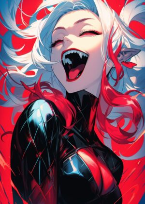 Demon Anime Girl Sexy Art Print - Premium Wooden Framed Poster. Ready to Hang.