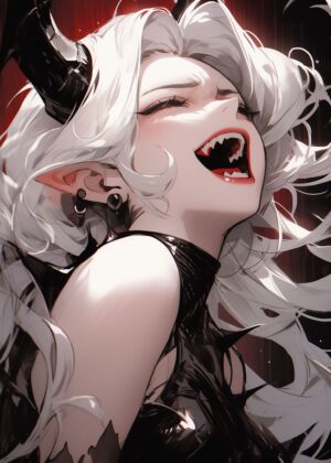 Demon Anime Girl: A Bewitching Masterpiece - Premium Wooden Framed Poster. Ready to Hang.