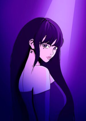 Cyberpunk Anime Girl Art Print - Premium Wooden Framed Poster. Ready to Hang.