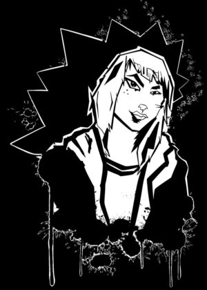 Punk B Girl: Black and White Street Style Art Print - Premium Wooden Framed Poster. Ready to Hang.