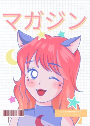 Adorable Anime Girl with Pastel Colors and Kawaii Style - Premium Wooden Framed Poster. Ready to Hang.