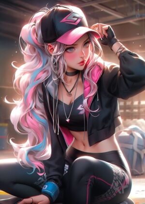 Anime Sport Girl: Dynamic Digital Artwork - Premium Wooden Framed Poster. Ready to Hang.