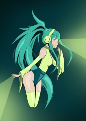 Futuristic Anime Girl: Vibrant Digital Art Print - Premium Wooden Framed Poster. Ready to Hang.