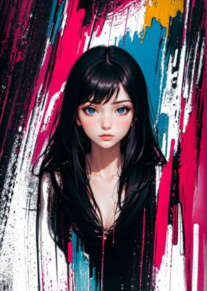 Melting Beauty: Anime Girl Art Print - Premium Wooden Framed Poster. Ready to Hang.