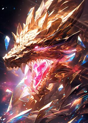Dragons Quest: Majestic Golden Dragon Artwork - Premium Wooden Framed Poster. Ready to Hang.