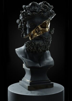 Memento Mori: A Dark Sculpture of Mortality and Beauty - Premium Wooden Framed Poster. Ready to Hang.
