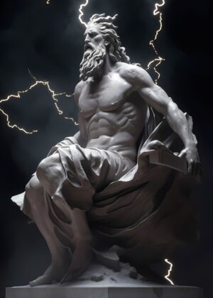 Majestic Zeus Sculpture: A Masterpiece of Classical Art - Premium Wooden Framed Poster. Ready to Hang.
