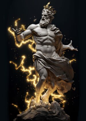 Zeus Sculpture 2: Masterpiece of Power and Majesty - Premium Wooden Framed Poster. Ready to Hang.