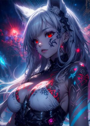 White Sorcerer: Anime Girl Digital Art Print - Premium Wooden Framed Poster. Ready to Hang.