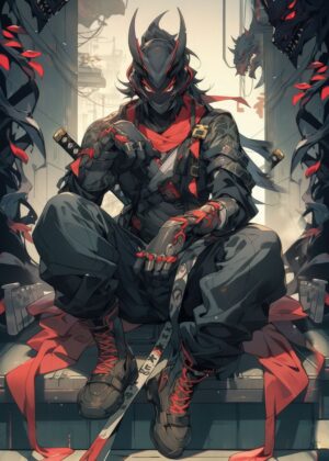 Cyberpunk Ronin: Japanese Warrior Art Print - Premium Wooden Framed Poster. Ready to Hang.