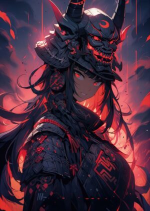 Fiery Anime Warrior Girl Art Print - Premium Wooden Framed Poster. Ready to Hang.