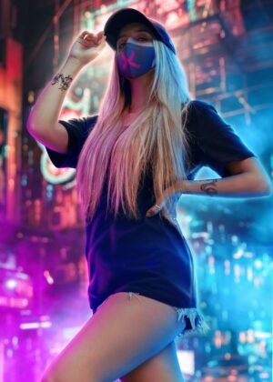 Neon Nights: A Cyberpunk Fashion Editorial - Premium Wooden Framed Poster. Ready to Hang.