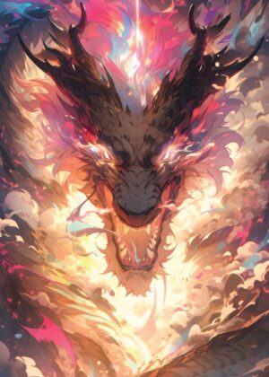 Fierce Anime Dragon Art Print - Premium Wooden Framed Poster. Ready to Hang.