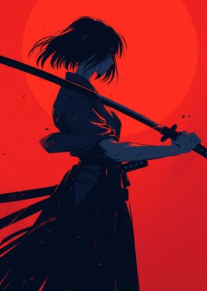 Crimson Samurai: A Digital Art Print - Premium Wooden Framed Poster. Ready to Hang.