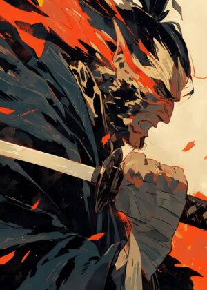 Fierce Samurai Warrior Art Print - Premium Wooden Framed Poster. Ready to Hang.