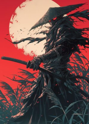 Crimson Ronin: A Samurai Artwork - Premium Wooden Framed Poster. Ready to Hang.