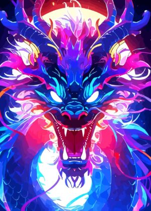 Neon Dragon Art Print - Premium Wooden Framed Poster. Ready to Hang.