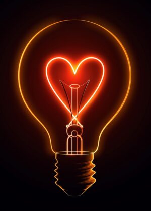 Illuminating Love: A Glowing Heart Artwork - Premium Wooden Framed Poster. Ready to Hang.