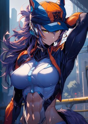 Anime City Girl: Powerful and Stylish Artwork - Premium Wooden Framed Poster. Ready to Hang.