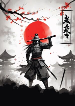 Samurai Warrior: A Masterpiece of Japanese Art - Premium Wooden Framed Poster. Ready to Hang.