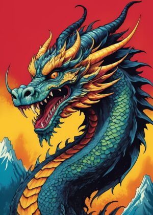 Japanese Dragon Art Print: Fierce & Majestic - Premium Wooden Framed Poster. Ready to Hang.