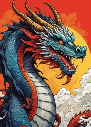Japanese Dragon 2: A Majestic Digital Painting - Premium Wooden Framed Poster. Ready to Hang.