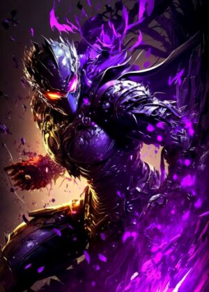 Purple Cyborg: Digital Art Print - Premium Wooden Framed Poster. Ready to Hang.