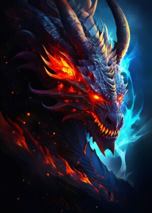 Blue Light Dragon Fantasy Art Print - Premium Wooden Framed Poster. Ready to Hang.