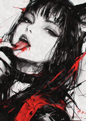 Abstract Goth Nekomimi Art Print - Premium Wooden Framed Poster. Ready to Hang.