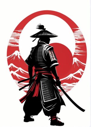 Japanese Samurai Warrior Artwork: A Symbol of Honor and Strength - Premium Wooden Framed Poster. Ready to Hang.