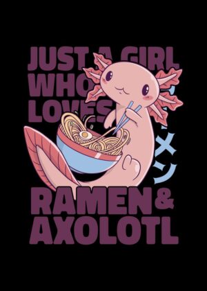 Cute Axolotl Ramen Lover Design - Premium Wooden Framed Poster. Ready to Hang.